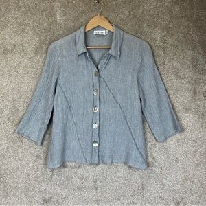 Habitat Shirt Womens XS Gray Linen Blend Button Up Collared 3/4 Sleeve- 3773